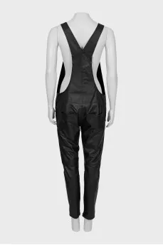 Leather jumpsuit with silver buttons