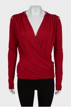 Red V-neck blouse