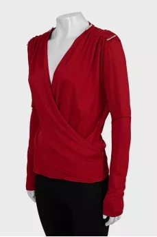 Red V-neck blouse