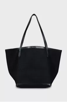 Textile shopper with leather handles