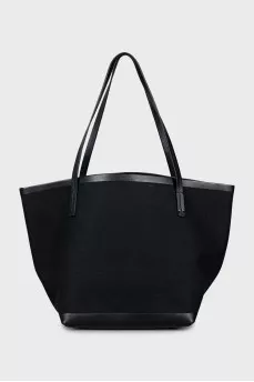 Textile shopper with leather handles