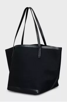 Textile shopper with leather handles