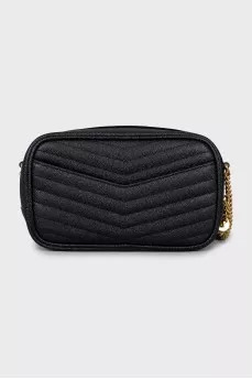 Leather bag with gold strap and logo