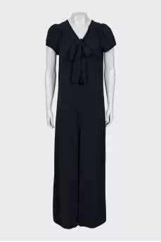 Short sleeve jumpsuit with tie