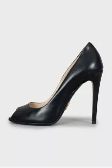 Open toe leather pumps