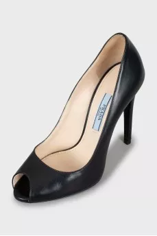 Open toe leather pumps