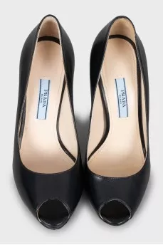 Open toe leather pumps