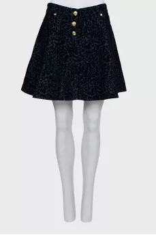 Denim skirt with velour print