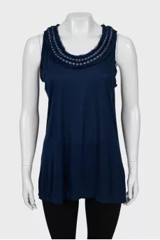Blue tank top with raw edge