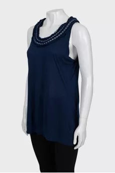 Blue tank top with raw edge