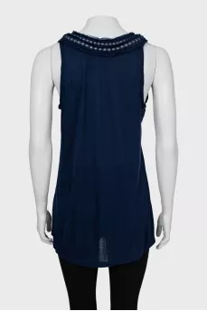 Blue tank top with raw edge