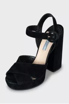 Suede block heel sandals