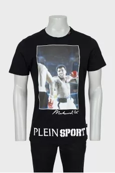 Men's black T-shirt with print and logo