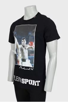 Men's black T-shirt with print and logo