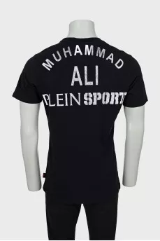 Men's black T-shirt with print and logo