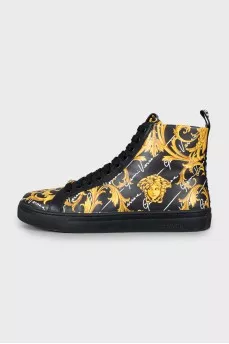 Men's leather sneakers with signature print