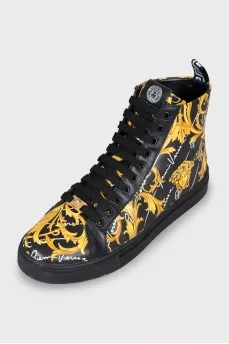 Men's leather sneakers with signature print