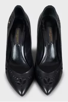 Black leather shoes with perforations