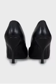 Black leather shoes with perforations