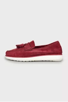 Men's burgundy suede moccasins