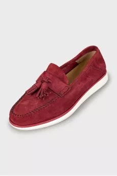 Men's burgundy suede moccasins