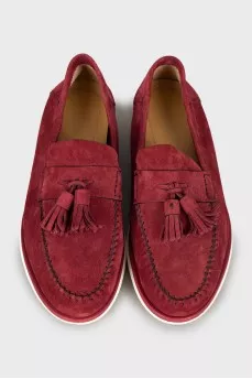 Men's burgundy suede moccasins