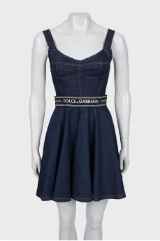 Denim dress with raised seams