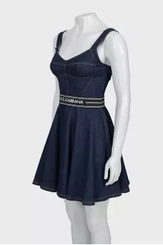 Denim dress with raised seams