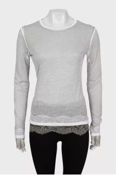 Gray long sleeve decorated with lace