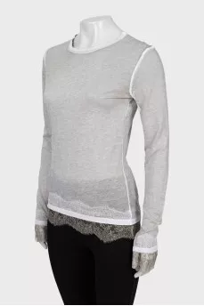 Gray long sleeve decorated with lace
