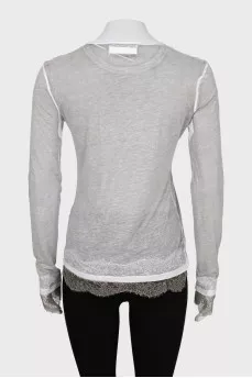 Gray long sleeve decorated with lace