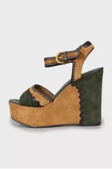 Suede high wedge sandals