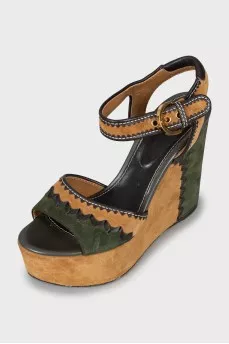 Suede high wedge sandals