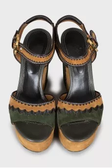 Suede high wedge sandals
