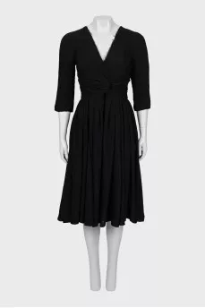 Wool dress with V-neck