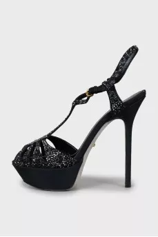 Textile sandals decorated with rhinestones