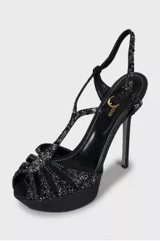 Textile sandals decorated with rhinestones