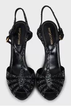 Textile sandals decorated with rhinestones