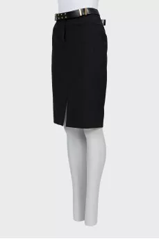 Pencil skirt with leather belt