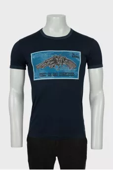 Men's navy blue printed T-shirt