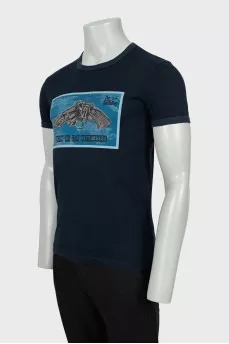 Men's navy blue printed T-shirt