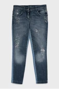 Distressed combination jeans