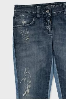 Distressed combination jeans
