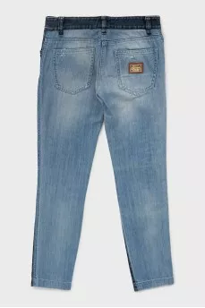 Distressed combination jeans