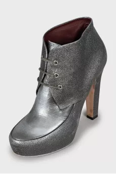 Silver lace-up ankle boots