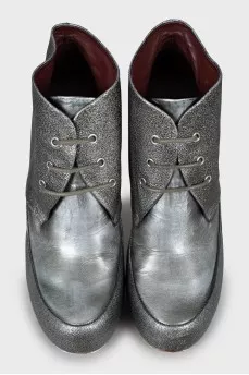 Silver lace-up ankle boots