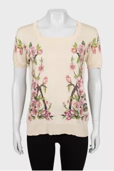 Floral silk T-shirt