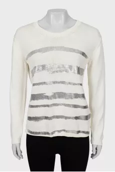Knitted sweater with silver print