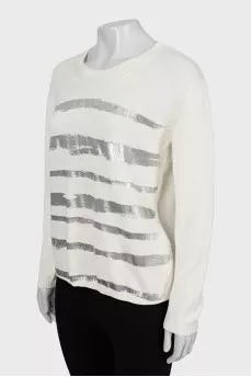 Knitted sweater with silver print