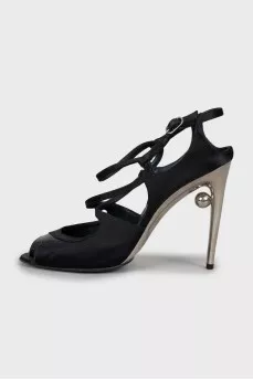 Black sandals with silver heels